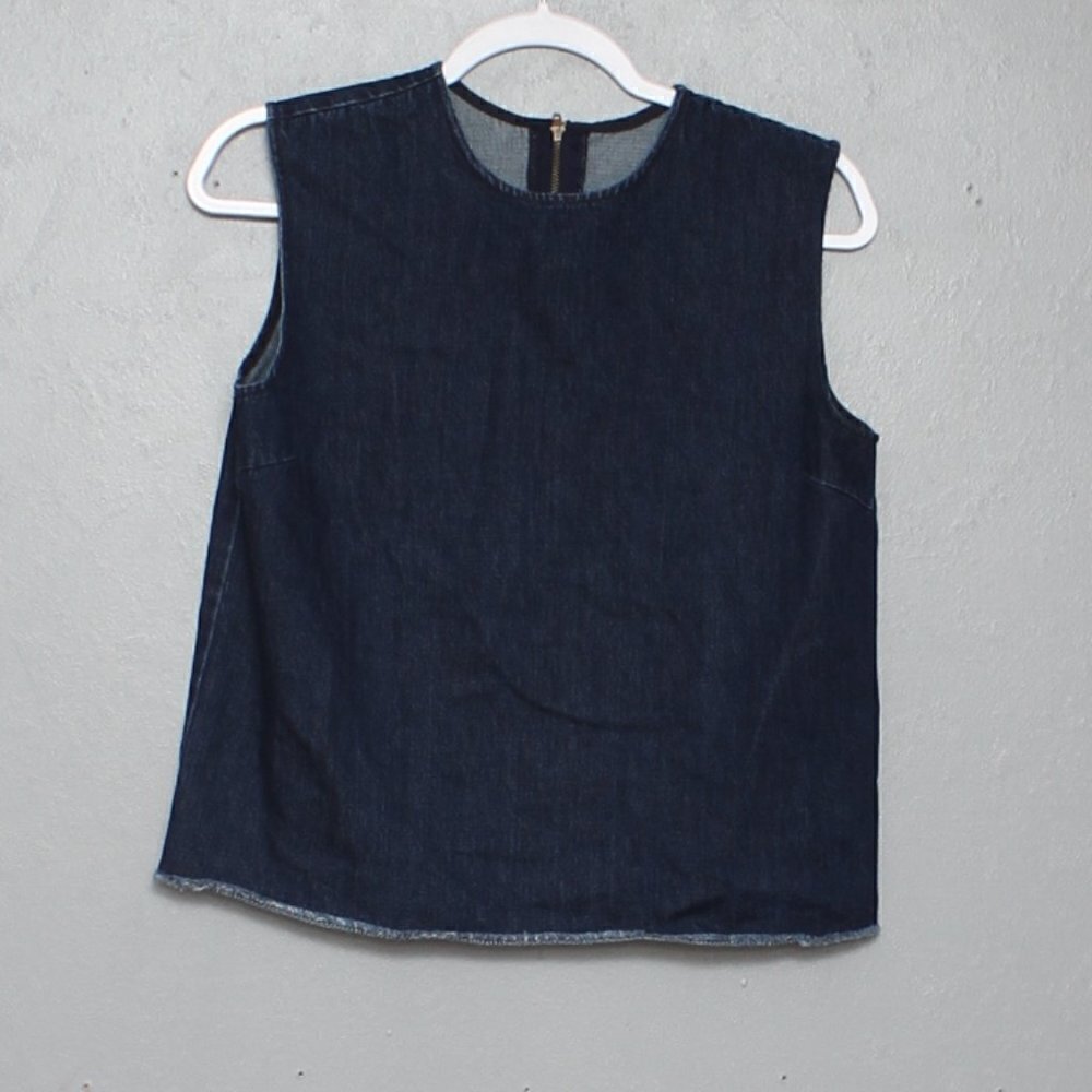 Mila Owen Denim dark wash cotton sleeveless blouse top